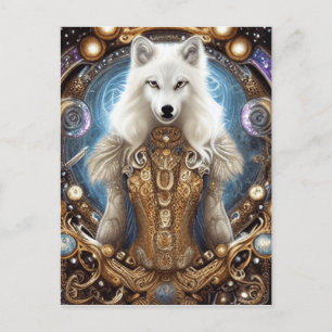 Whimsical steampunk charmanter weißer Wolf Postkarte