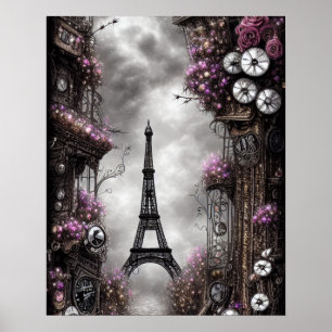 Whimsical Steampunk Fantasy Eiffel Tower Paris Poster