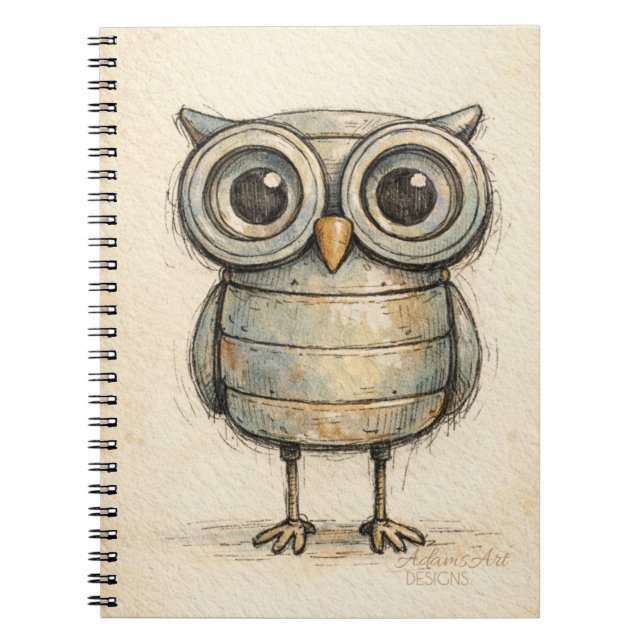 Whimsical Steampunk Owl Illustration Notizblock (Vorderseite)