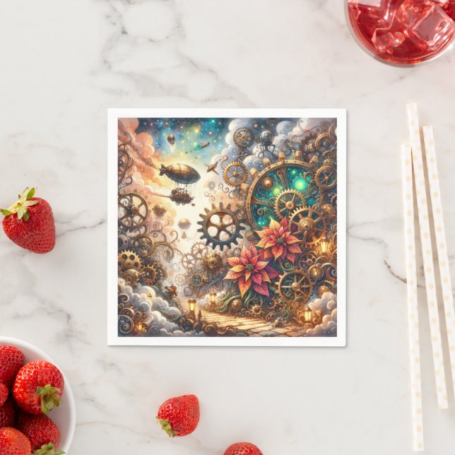 Whimsical Steampunk Poinsettia Découpage Napkins Serviette (Beispiel)