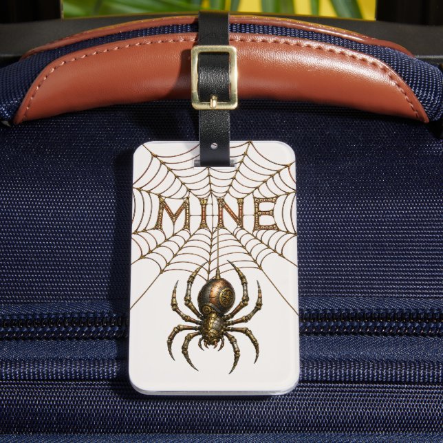 Whimsical Steampunk-Spinne & Netz - MEINS Gepäckanhänger (Vorderseite Insitu 2)