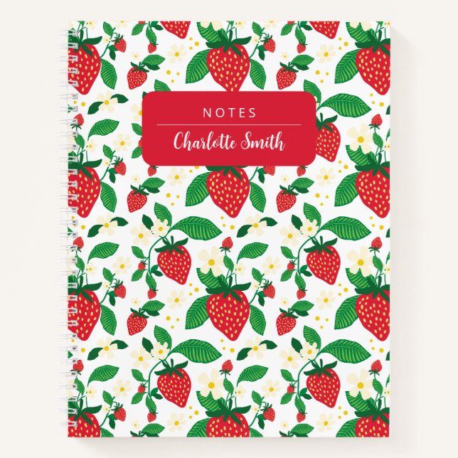 Whimsical Strawberry Floral Illustriert Notizbuch (Vorderseite)
