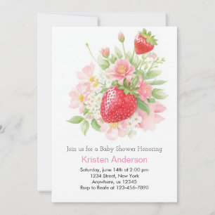 Whimsical Strawberry Girl Baby Dusche Einladung