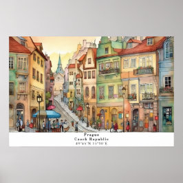 Whimsical Street View Prague AI Art Poster