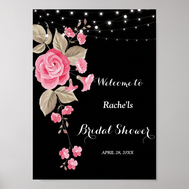 Whimsical String Lights Black Brautparty Poster (Vorne)