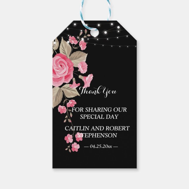 Whimsical String Lights Black danke Geschenkanhänger (Vorderseite)