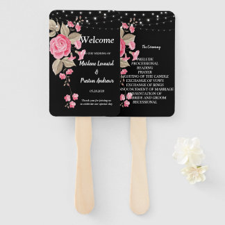 Whimsical String Lights Black Wedding Program Fächer