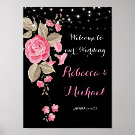 Whimsical String Lights Black Welcome Poster