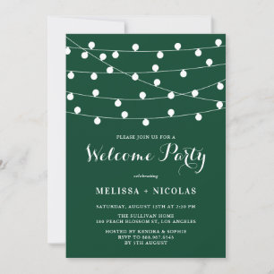 Whimsical String Lights Emerald Welcome Party Einladung