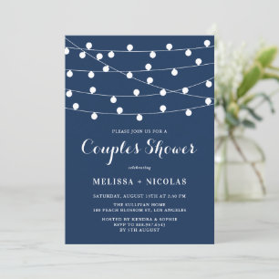 Whimsical String Lights Navy Blue Couples Dusche Einladung