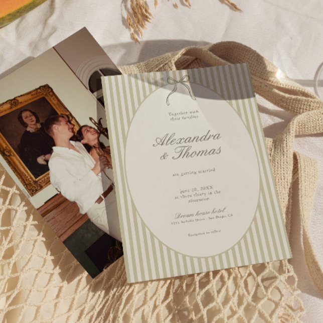 Whimsical Stripe Green Wedding Einladung (Von Creator hochgeladen)