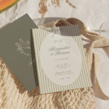 Whimsical Stripe Green Wedding Invitation