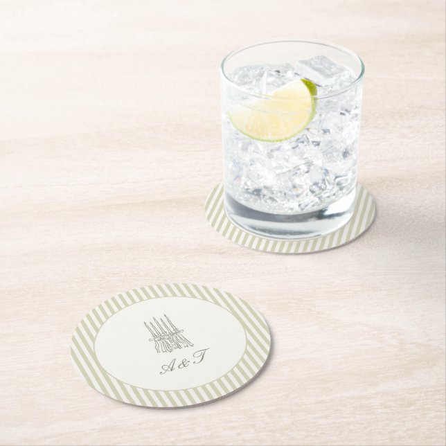 Whimsical Stripe Green Wedding Runder Pappuntersetzer (Vor Ort)