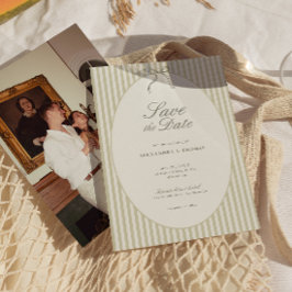 Whimsical Stripe Green Wedding Save the Date Einladung