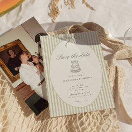 Whimsical Stripe Green Wedding Save the Date Einladung