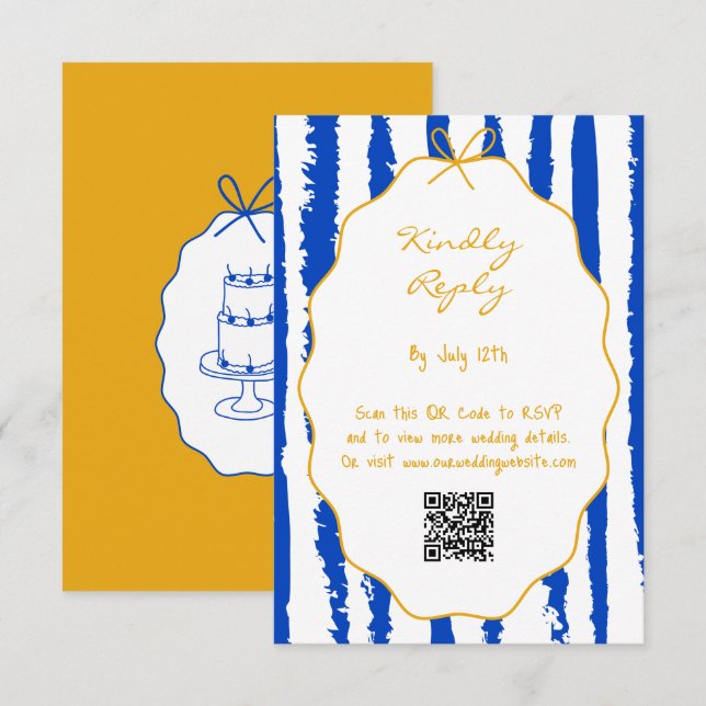 Whimsical Stripes Handwritten Painted Wedding  Begleitkarte (Vorne/Hinten)