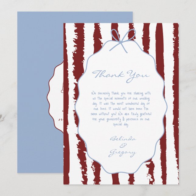 Whimsical Stripes Handwritten Painted Wedding  Dankeskarte (Vorne/Hinten)