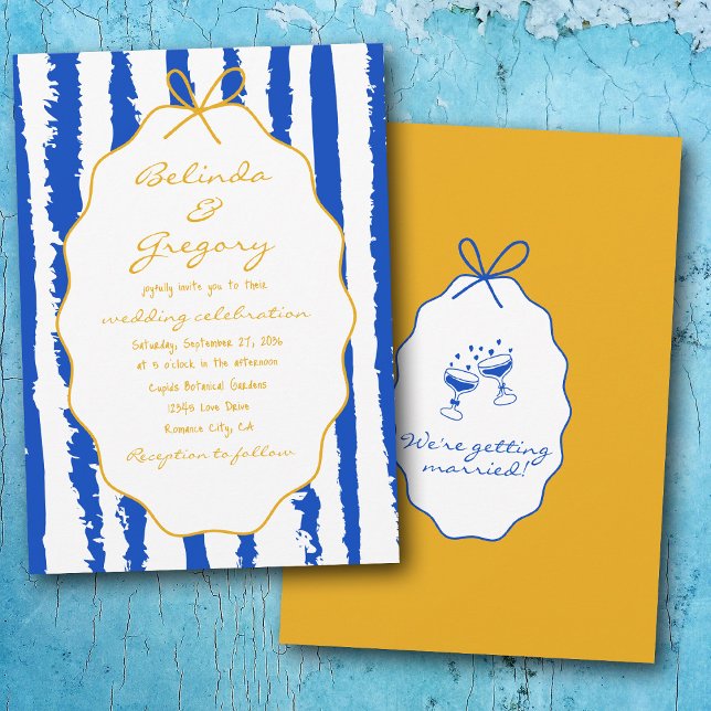 Whimsical Stripes Handwritten Painted Wedding  Einladung (Whimsical Stripes Handwritten Painted Wedding Invitation)