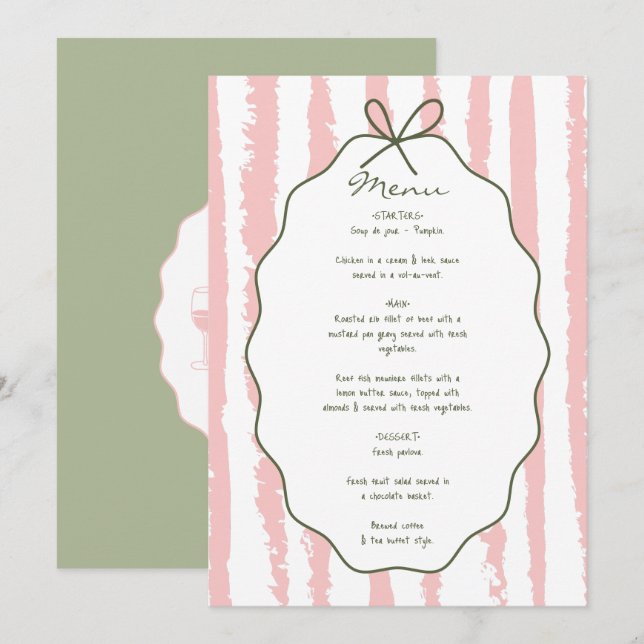 Whimsical Stripes Handwritten Painted Wedding  Menükarte (Vorne/Hinten)