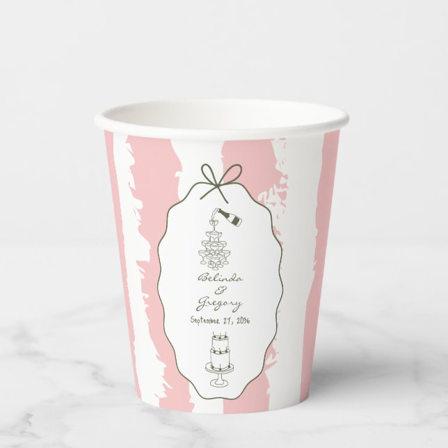 Whimsical Stripes Handwritten Painted Wedding  Pappbecher (Vorderseite)