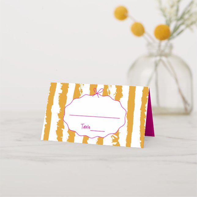 Whimsical Stripes Handwritten Painted Wedding  Platzkarte (Vorderseite)