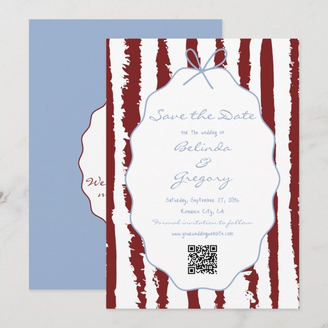 Whimsical Stripes Handwritten Painted Wedding  Save The Date (Vorne/Hinten)
