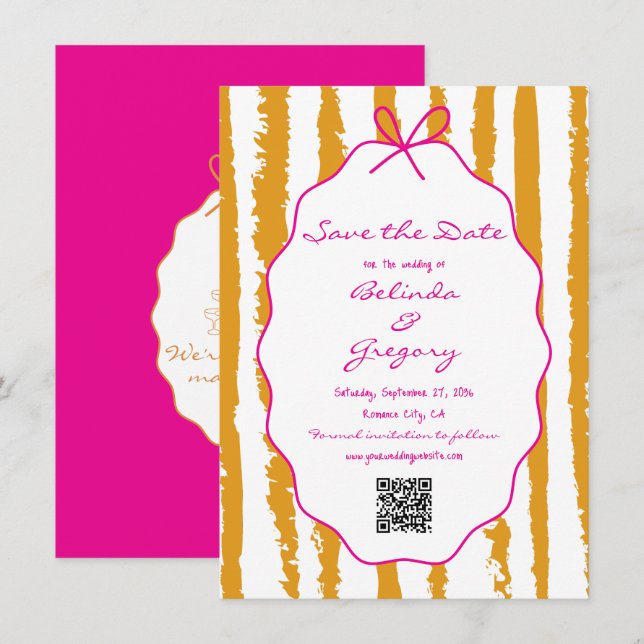 Whimsical Stripes Handwritten Painted Wedding  Save The Date (Vorne/Hinten)