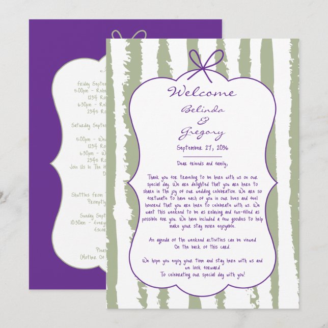 Whimsical Stripes Handwritten Wedding Itinerary Programm (Vorne/Hinten)