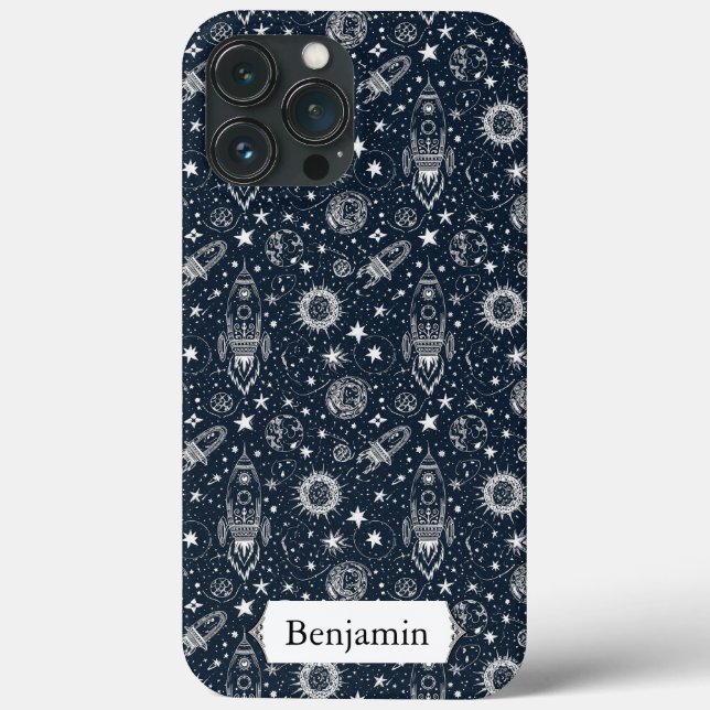 Whimsical Stylish Stars Rocket Spaceship Custom Case-Mate iPhone Hülle (Rückseite)