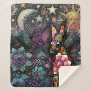 Whimsical Südwest Coyote Animal Floral Sun Moon Sherpadecke