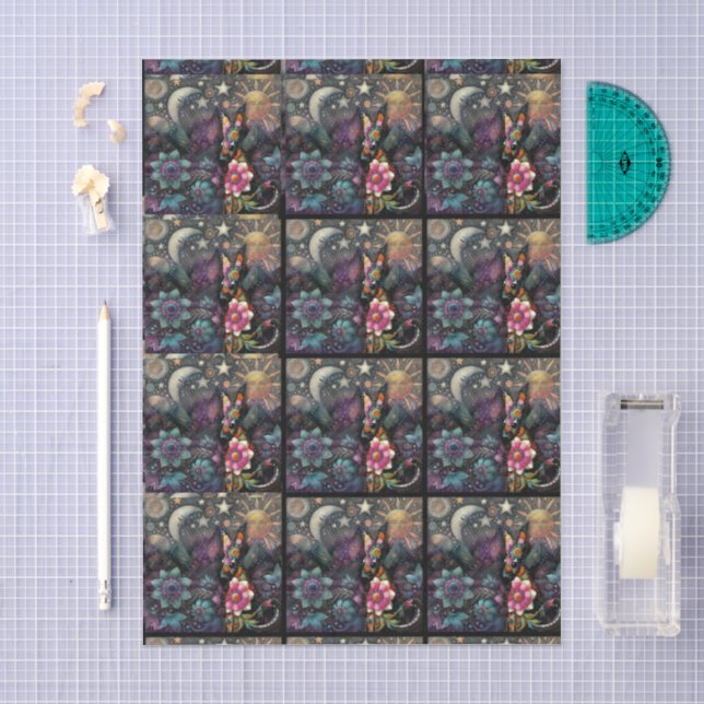 Whimsical Südwest Coyote Tiled Decoupage Seidenpapier (Handwerk)