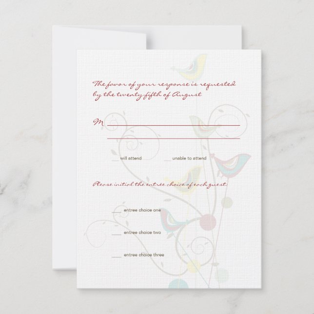 Whimsical Summer Birds & Wirbel Wedding RSVP Card (Vorderseite)