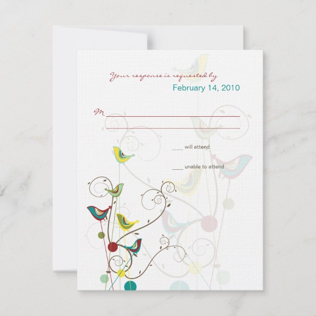 Whimsical Summer Birds & Wirbel Wedding RSVP Card Karte (Vorderseite)