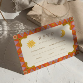 Whimsical Sun & Moon Funky Border Wedding RSVP Karte