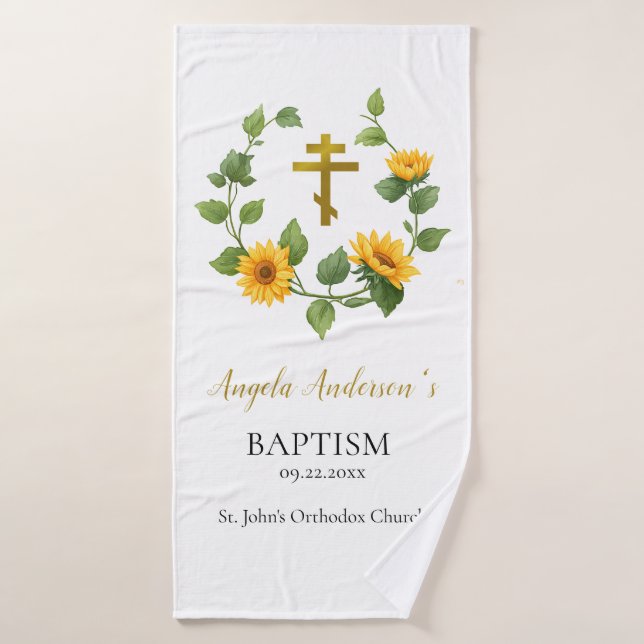 Whimsical Sunflower Wreath Orthodox Taufgift Badehandtuch (Badehandtuch)