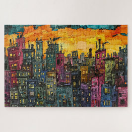 Whimsical Sunset City - Wasserfarbe