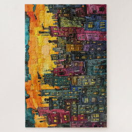 Whimsical Sunset City - Wasserfarbe