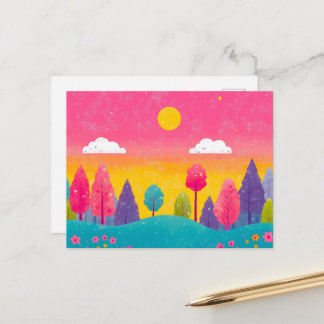 Whimsical Sunset Forest Postcard Postkarte