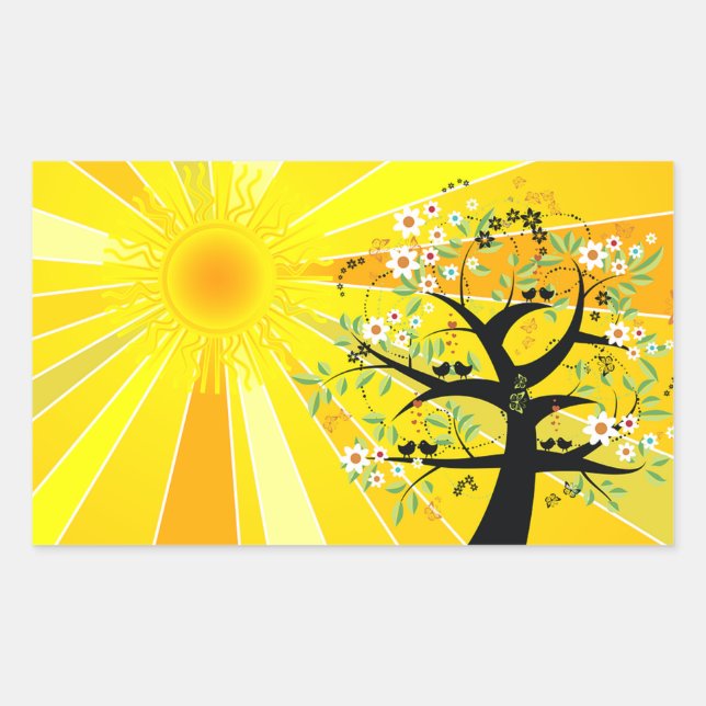 Whimsical Sunshine and Tree Rechteckiger Aufkleber (Vorderseite)