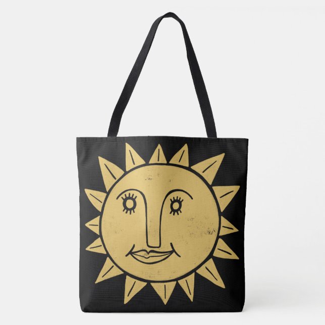 Whimsical Sunshine Black Gold Boho Muster Tasche (Vorderseite)