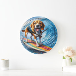 Whimsical Surfing Beagle Clock Große Wanduhr
