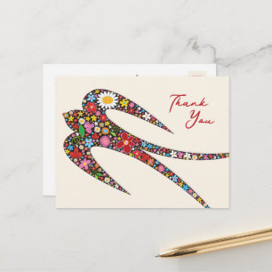 Whimsical Swallow Bird farbenfrohe Frühlingsblumen Postkarte