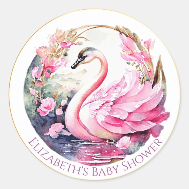 Whimsical Swan Baby Shower Round Stickers (Vorderseite)