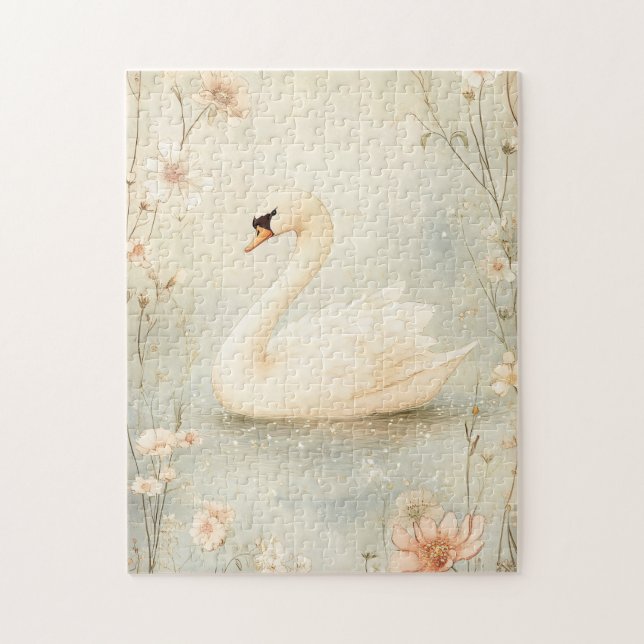 Whimsical Swan mit Blume Illustration (Vertikal)