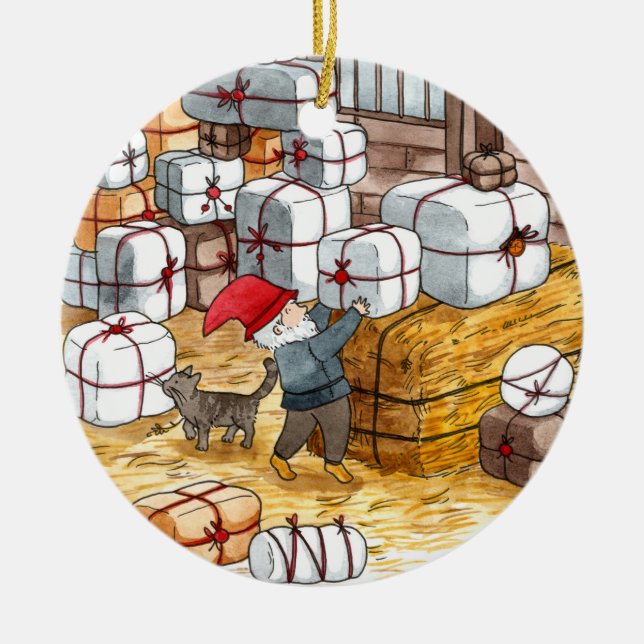 Whimsical Swedish Tomten Watercolor Christmas  Keramik Ornament (Vorne)