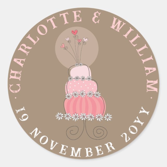 Whimsical Sweet Chic Pink Wedding Cake Gastgeschen Runder Aufkleber (Vorderseite)