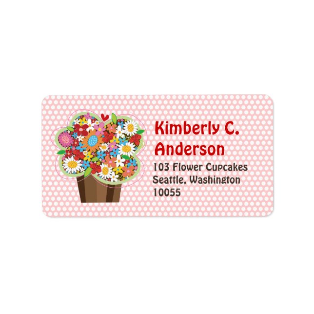 Whimsical Sweet Cupcake Frühlingsblumen Blumenchic Adressaufkleber (Vorne)
