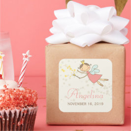 Whimsical Sweet Fairy Princess Girl Birthday Party Quadratischer Aufkleber