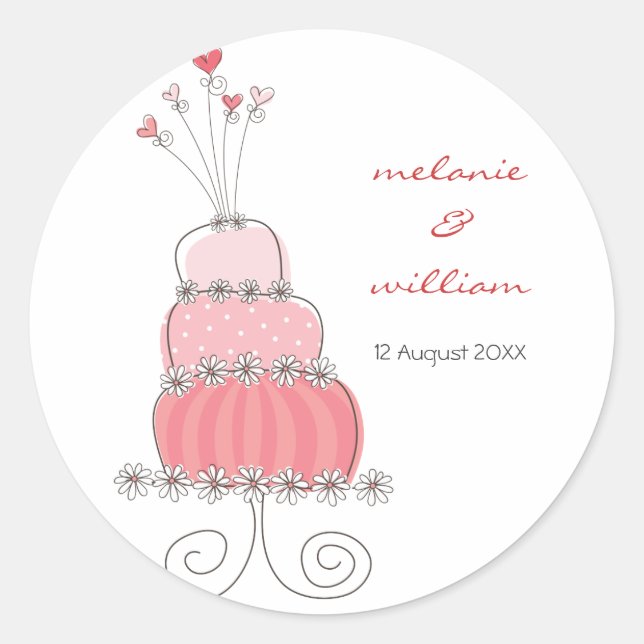 Whimsical Sweet Pink Chic Wedding Cake Sticker (Vorderseite)
