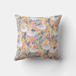 Whimsical Sweet Swans on Pale Pink Kissen